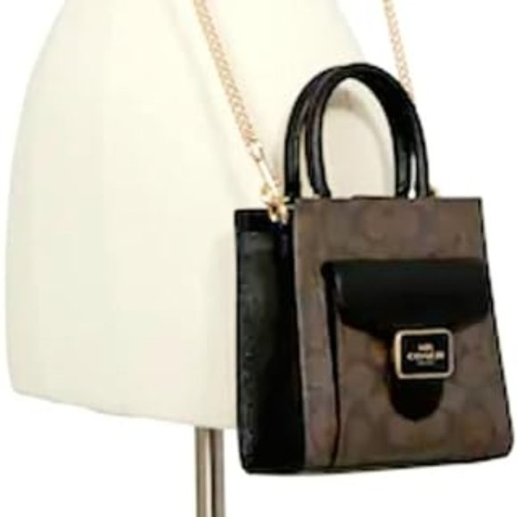 Coach Mini Pepper Crossbody In Signature Canvas Brown / Black $328 - Picture 4 of 9